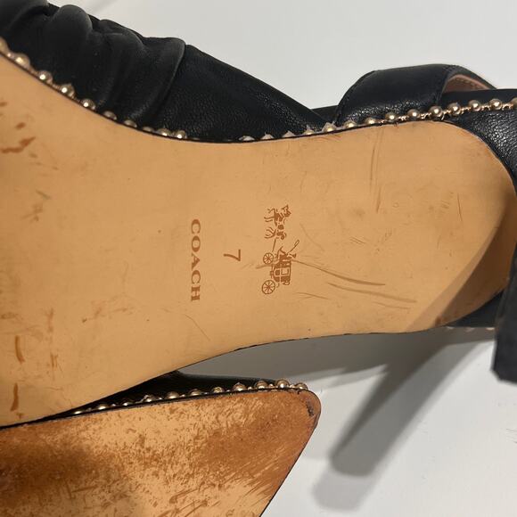 Coach Black Leather Slingback Heels w/ Gold Bead Detail | Size 7 - Picture 7 of 10